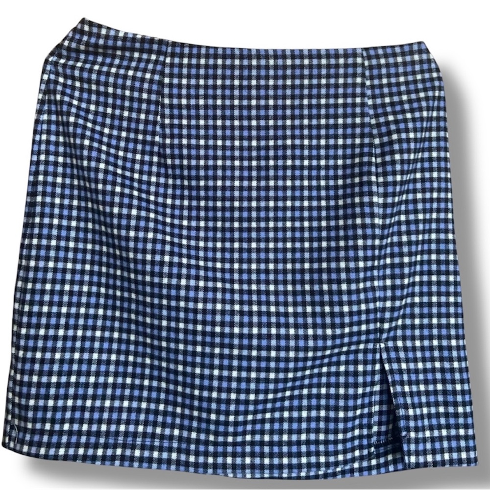 Women’s Wild Fable Blue Black and White Plaid Skirt Size 14, Slit in Front